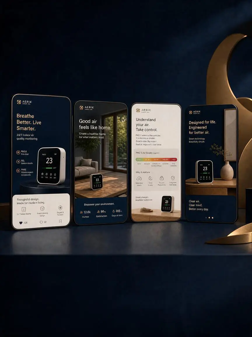 The same smart air-quality brand social-media campaign localised for Western markets