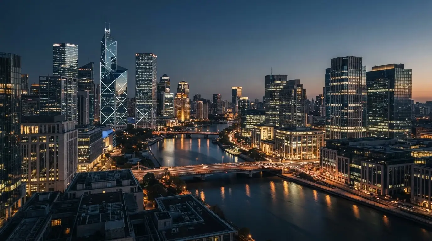 International business district representing Levlan's work between China, the United Kingdom and Europe