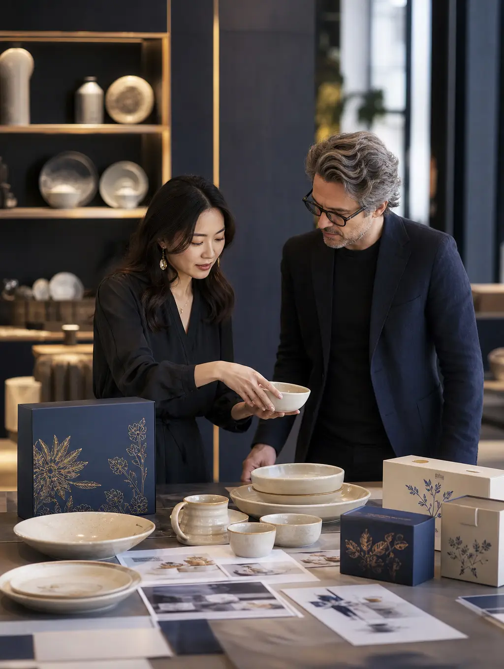 Chinese and European business teams working together