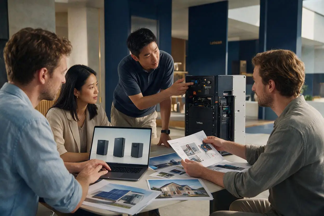 International marketing researchers assessing an energy-storage product and European market materials.