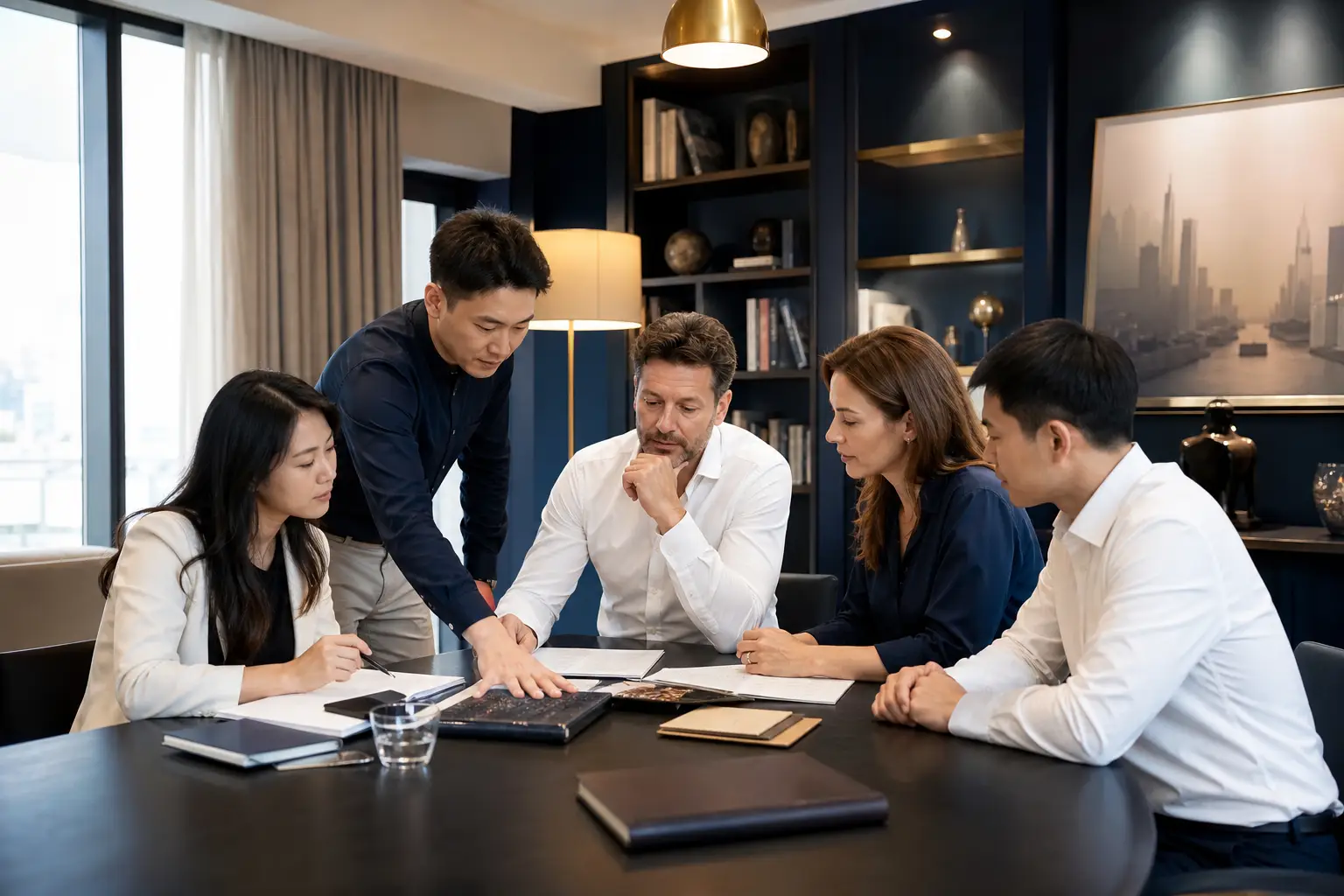 International business team discussing long-term growth strategy