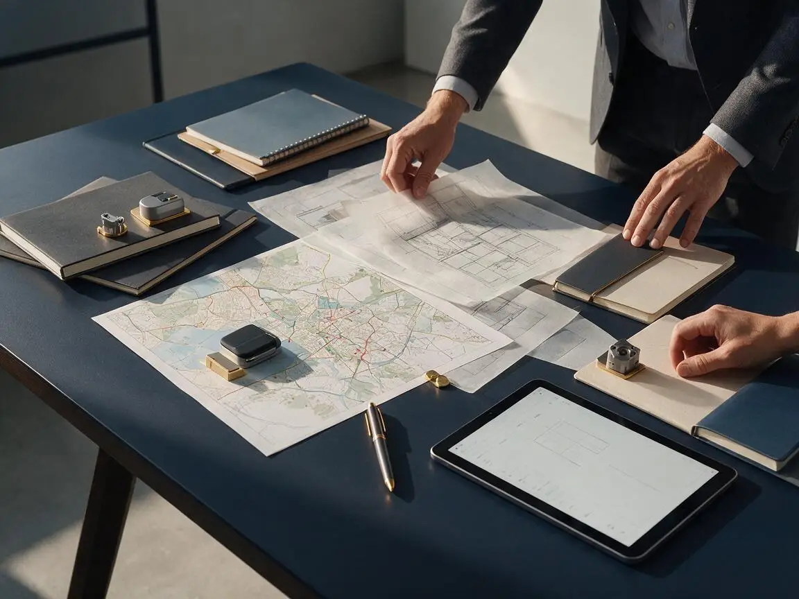 Business planning materials representing the development of an international company