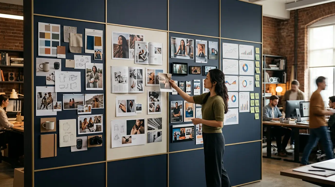 Marketing strategist organising campaign materials across an ongoing planning workflow.