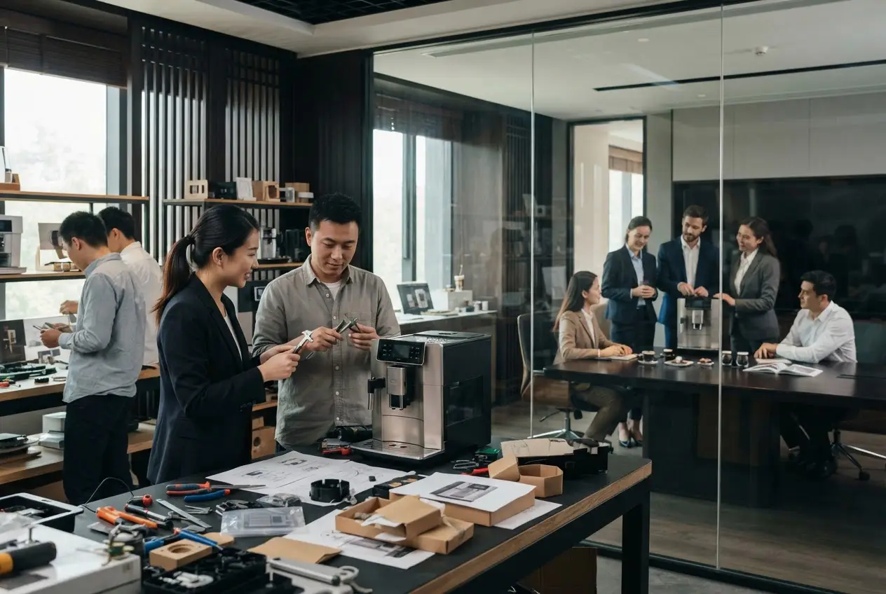 Chinese product team and European commercial team working with the same home coffee machine